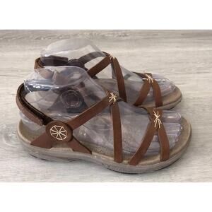 Hi-Tec V-Lite Womens Sandal 6 Brown Leather Open Toe Hook & Loop Flat Strappy